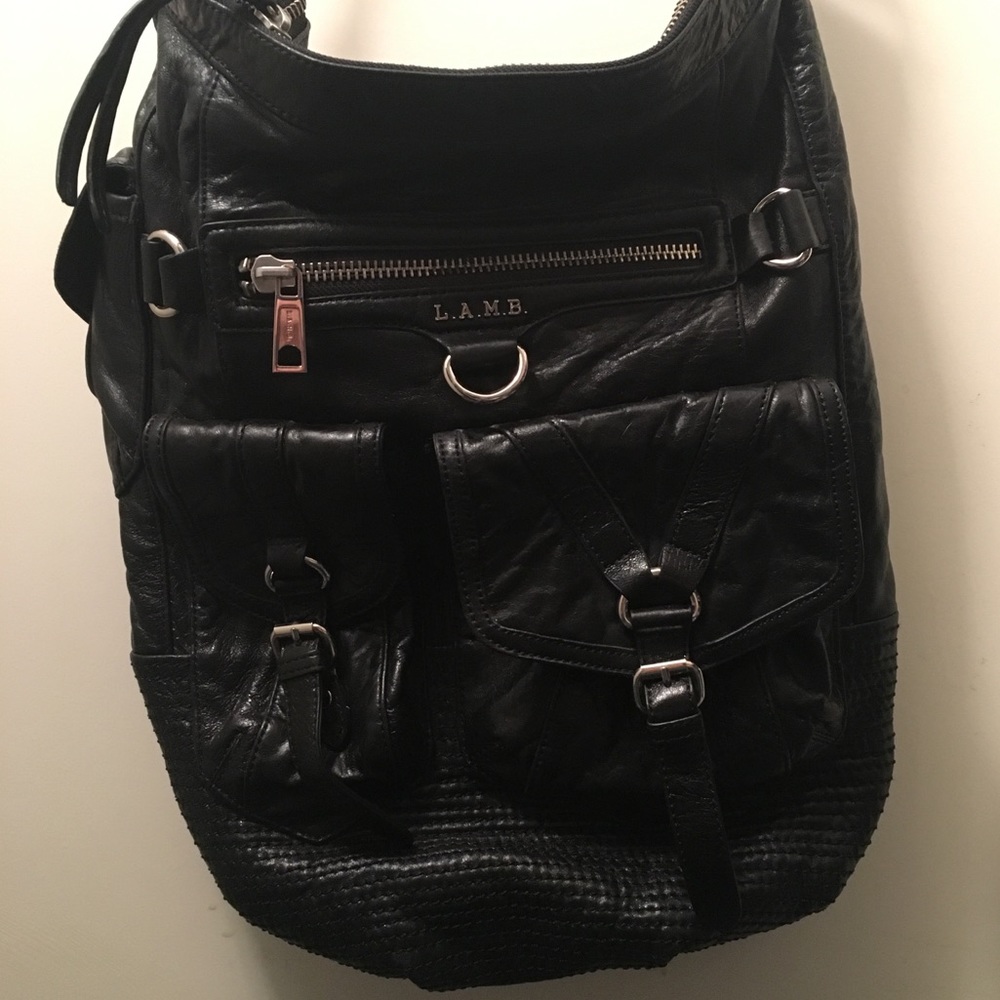 L.A.M.B. Large Shoulder Bag Soft Black Leather